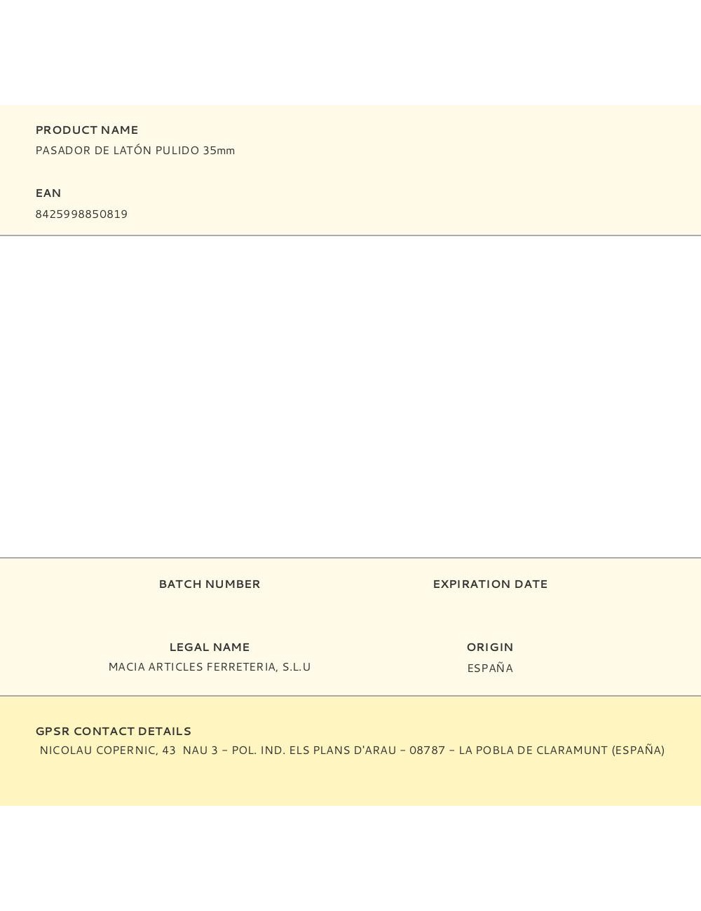 Pasador de latón pulido 35mm