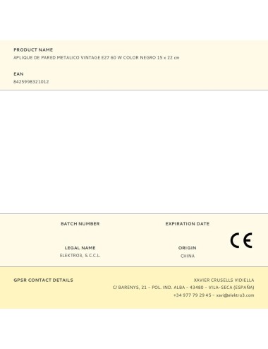 Aplique de pared metalico vintage e27 60 w color negro 15 x 22 cm