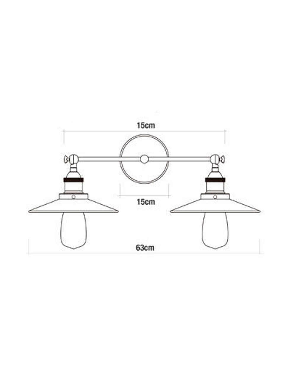 Aplique de pared doble vintage metalico e27 60 w 63 x 29 cm