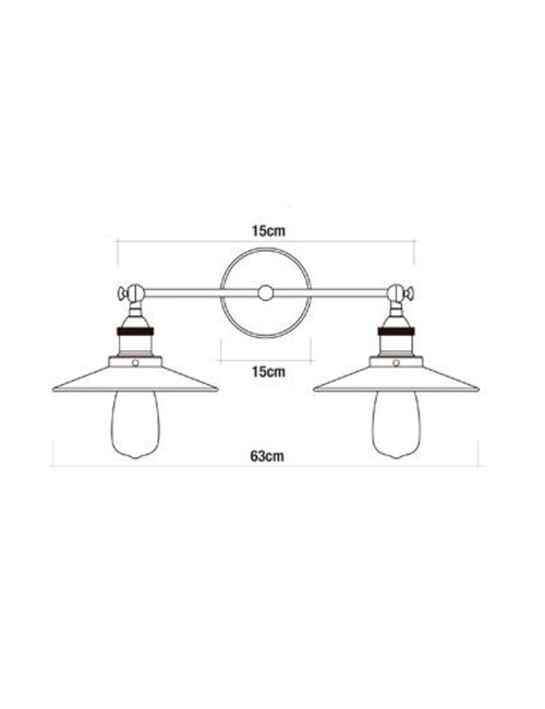 Aplique de pared doble vintage metalico e27 60 w 63 x 29 cm