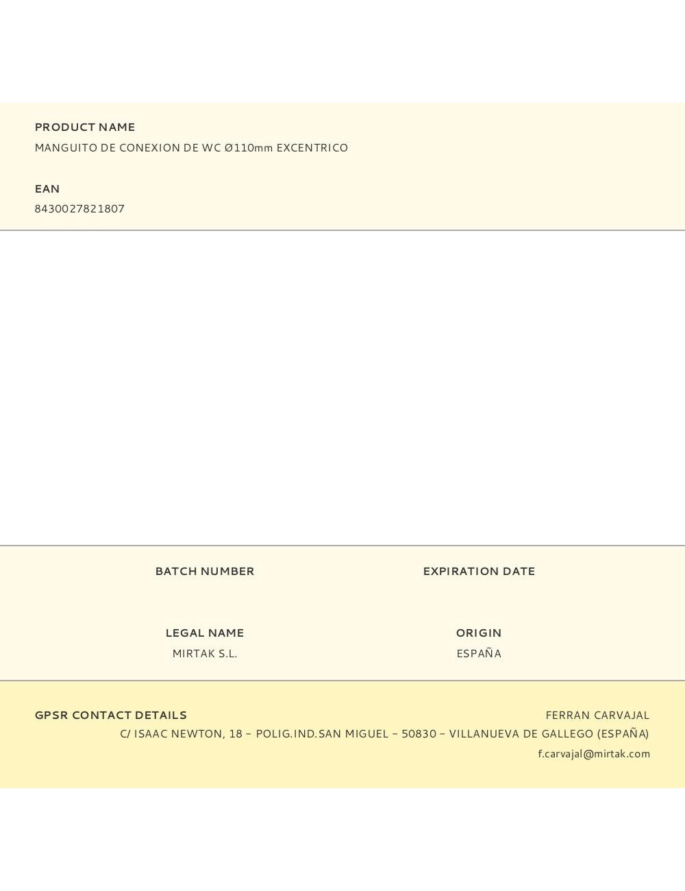 Manguito de conexion de wc ø110mm excentrico