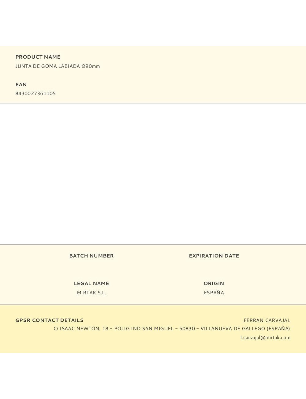 Junta de goma labiada ø90mm