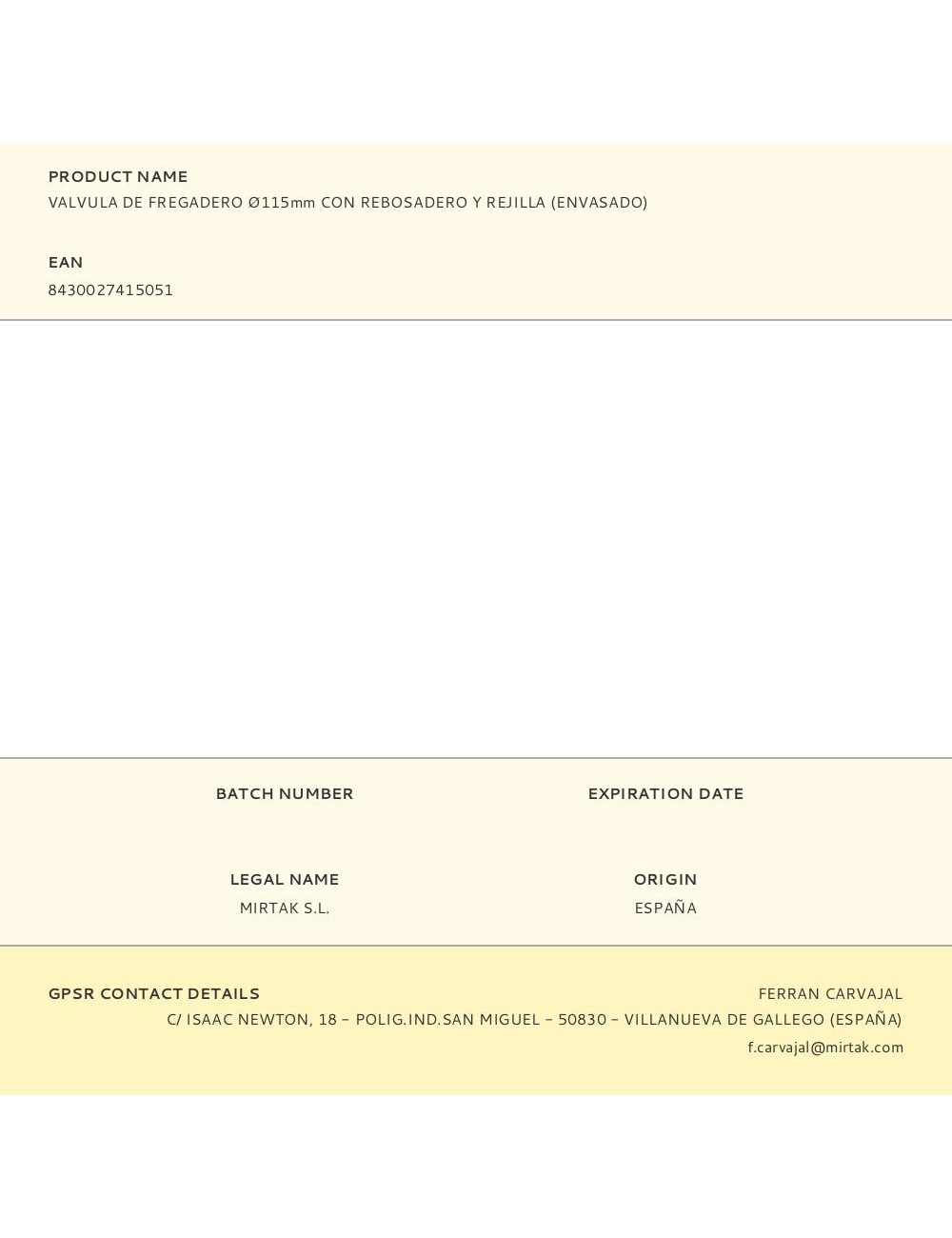 Valvula de fregadero ø115mm con rebosadero y rejilla (envasado)