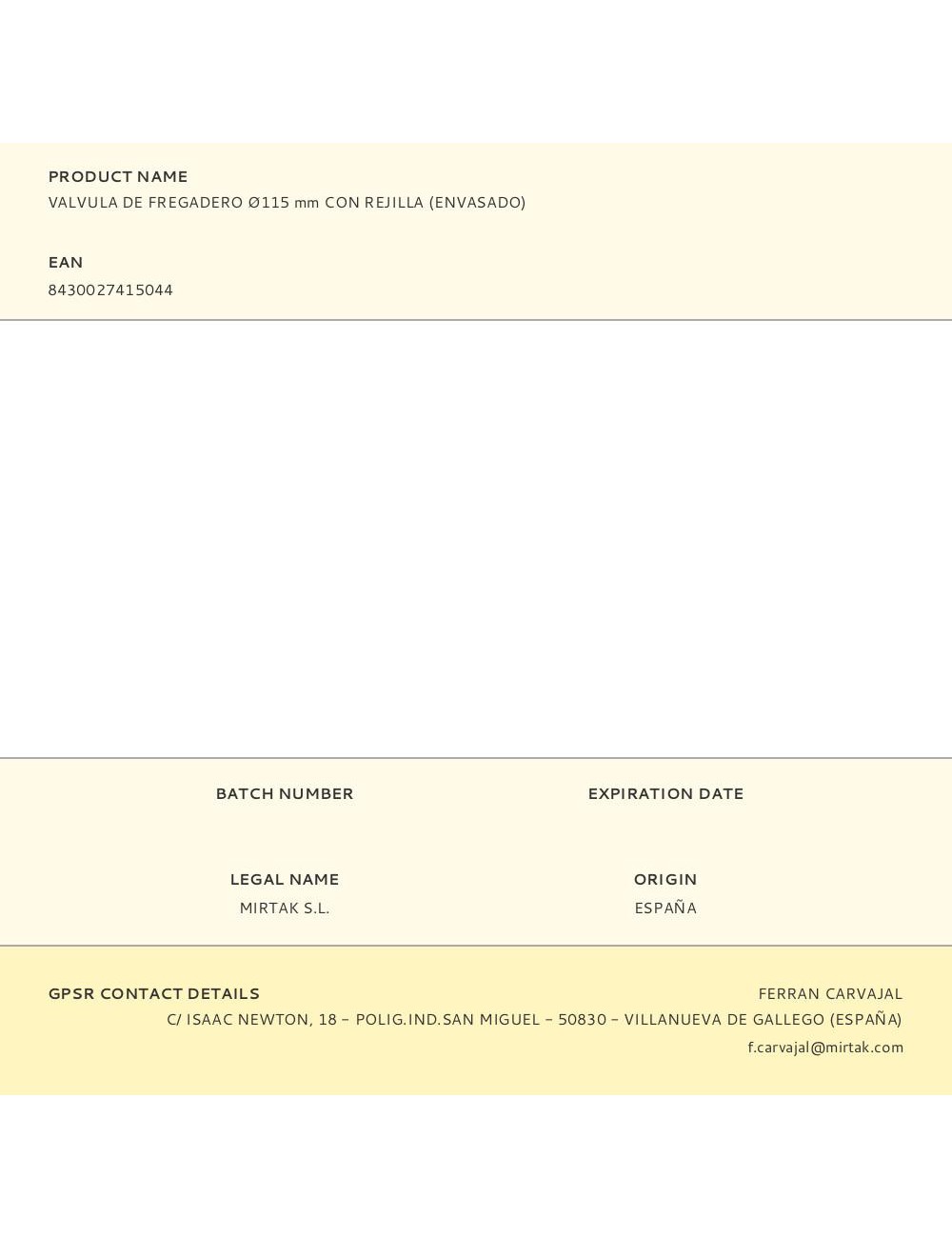 Valvula de fregadero ø115 mm con rejilla (envasado)