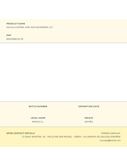 Valvula esfera, mini macho/hembra 1/2"