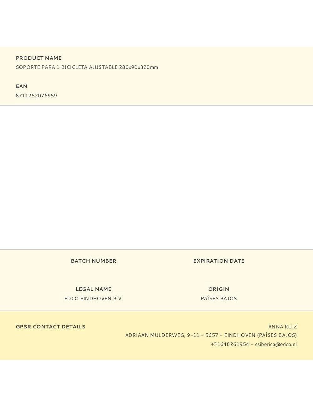 Soporte para 1 bicicleta ajustable 280x90x320mm