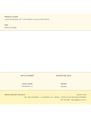 Llave hexagonal en t con mango-2,5x125 lx025 mota