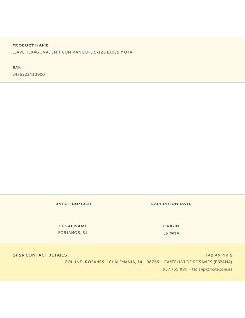 Llave hexagonal en t con mango-3,5x125 lx035 mota