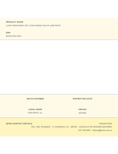 Llave hexagonal en t con mango-8x175