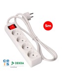 Base múltiple 4 tomas 2p+t con interruptor luminoso, 5 m de cable h05vv-f 3g1,5 mm, blanca