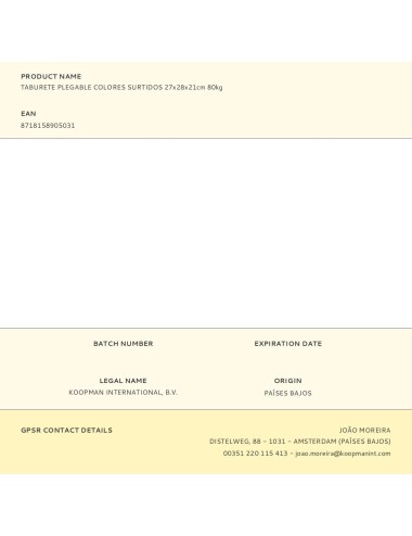 Taburete plegable colores surtidos 27x28x21cm 80kg