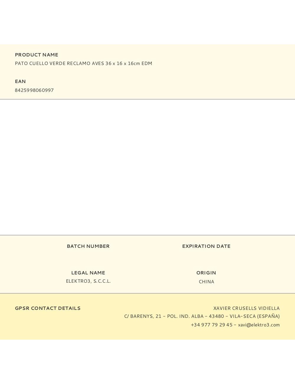 Pato cuello verde reclamo aves 36 x 16 x 16cm edm