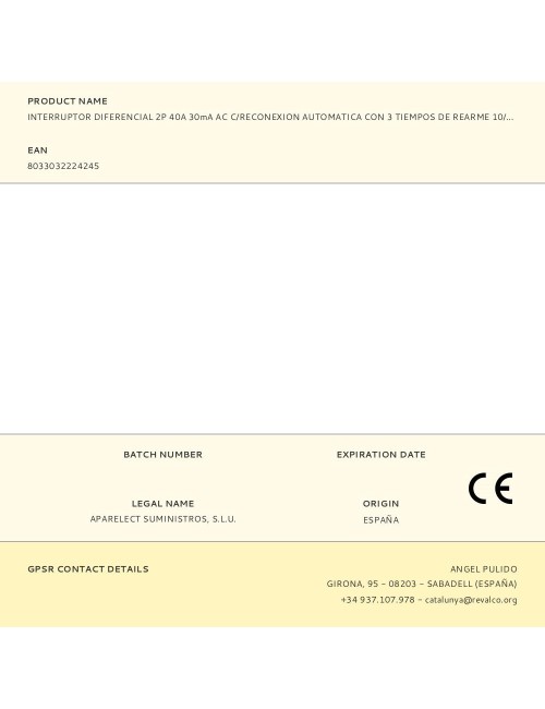 Interruptor diferencial 2p 40a 30ma ac c/reconexion automatica con 3 tiempos de rearme 10/60/300 segundos