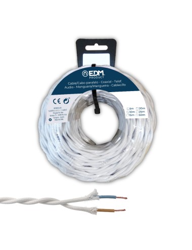 Carrete cable paralelo textil trenzado h05vv-f 2 x 1,50 mm blanco, 25 m