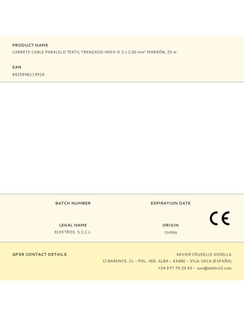 Carrete cable paralelo textil trenzado h05v-k 2 x 1,00 mm marrón, 25 m