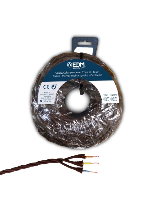 Carrete cable paralelo textil trenzado h05v-k 3 g 1,00 mm marrón, 25 m