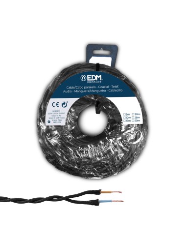 Carrete cable paralelo textil trenzado h05vv-f 2 x 1,50 mm negro, 25 m