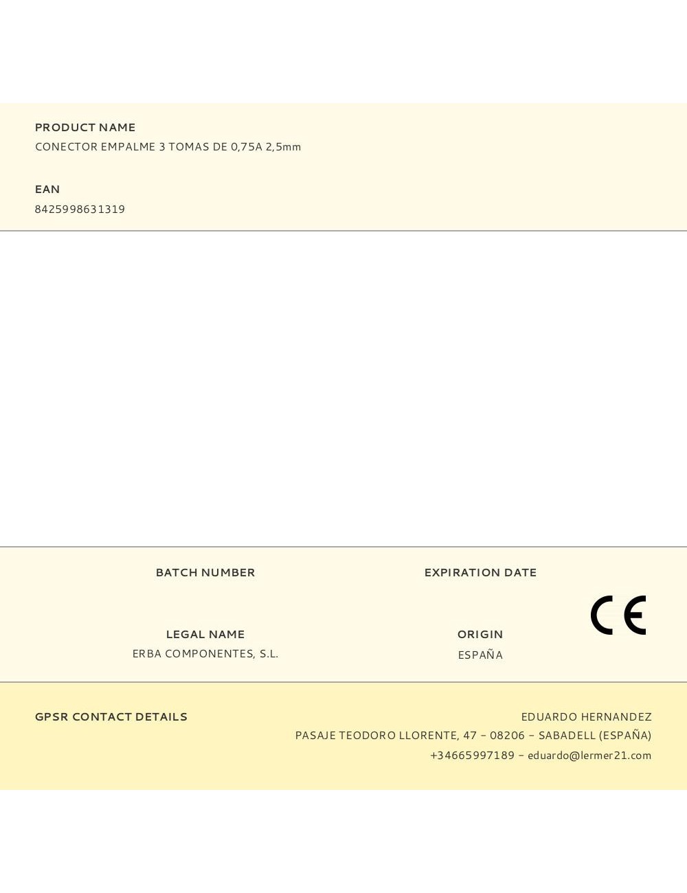 Conector empalme 3 tomas de 0,75a 2,5mm