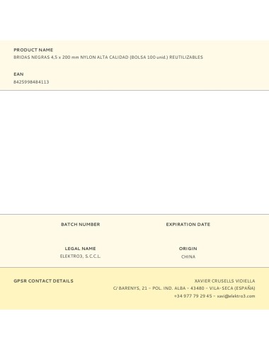 Bridas negras 4,5 x 200 mm nylon alta calidad (bolsa 100 unid.) reutilizables