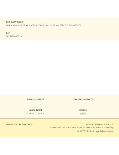 Mini canal adhesiva madera clara 2 m 13 x 10 mm (precio por metro)