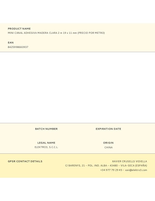 Mini canal adhesiva madera clara 2 m 19 x 11 mm (precio por metro)