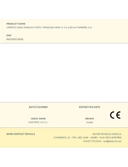 Carrete cable paralelo textil trenzado h05v-k 3 g 1,00 mm marrón, 5 m