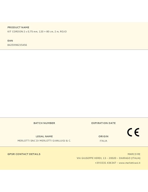 Kit cordon 2 x 0,75 mm, 120 + 80 cm, 2 m, rojo