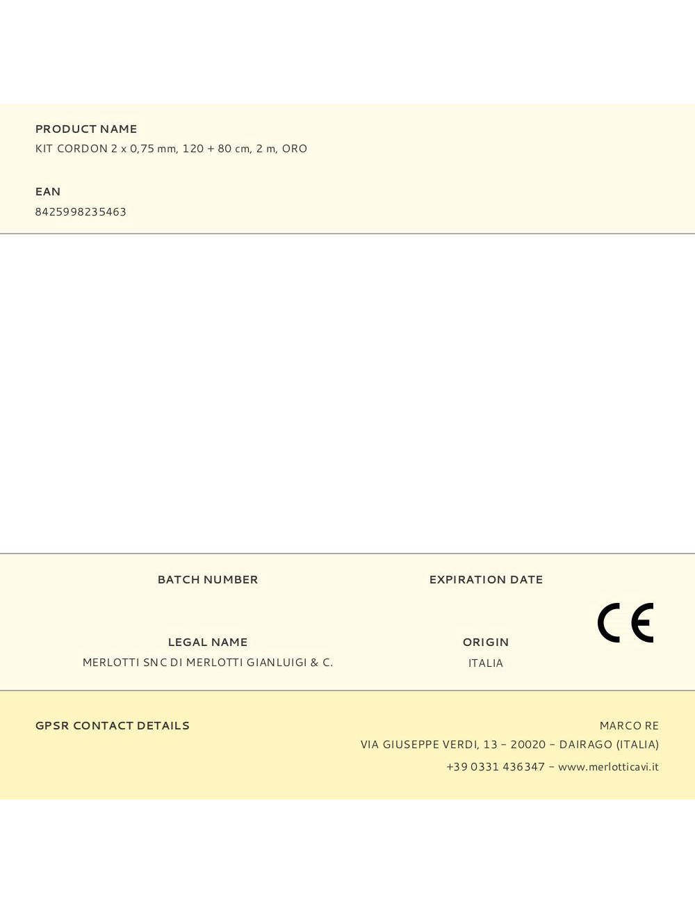Kit cordon 2 x 0,75 mm, 120 + 80 cm, 2 m, oro