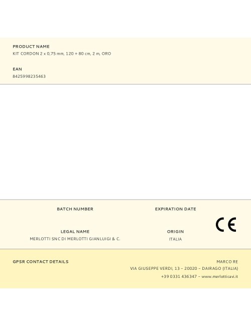 Kit cordon 2 x 0,75 mm, 120 + 80 cm, 2 m, oro