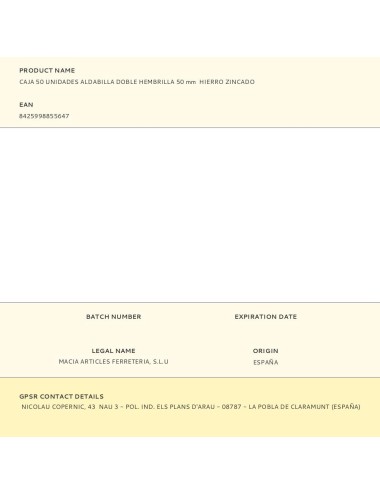 Caja 50 unidades aldabilla doble hembrilla 50 mm hierro zincado