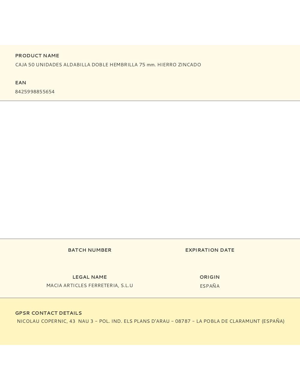 Caja 50 unidades aldabilla doble hembrilla 75 mm. hierro zincado