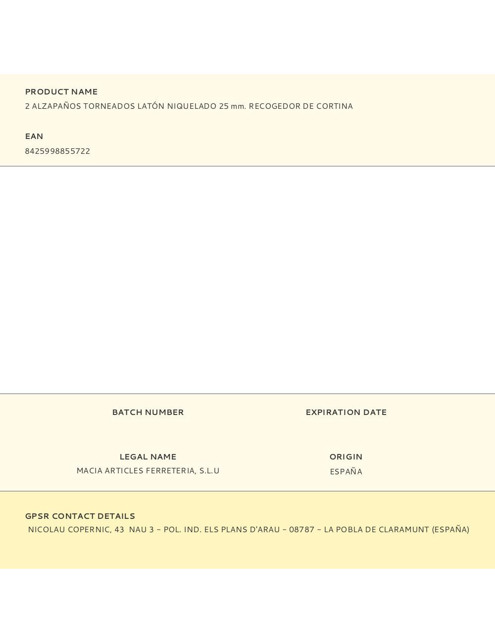 Alzapaños torneados latón niquelado 25 mm. recogedor de cortina, 2 uds