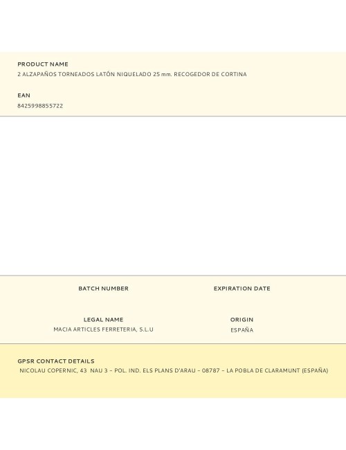 Alzapaños torneados latón niquelado 25 mm. recogedor de cortina, 2 uds