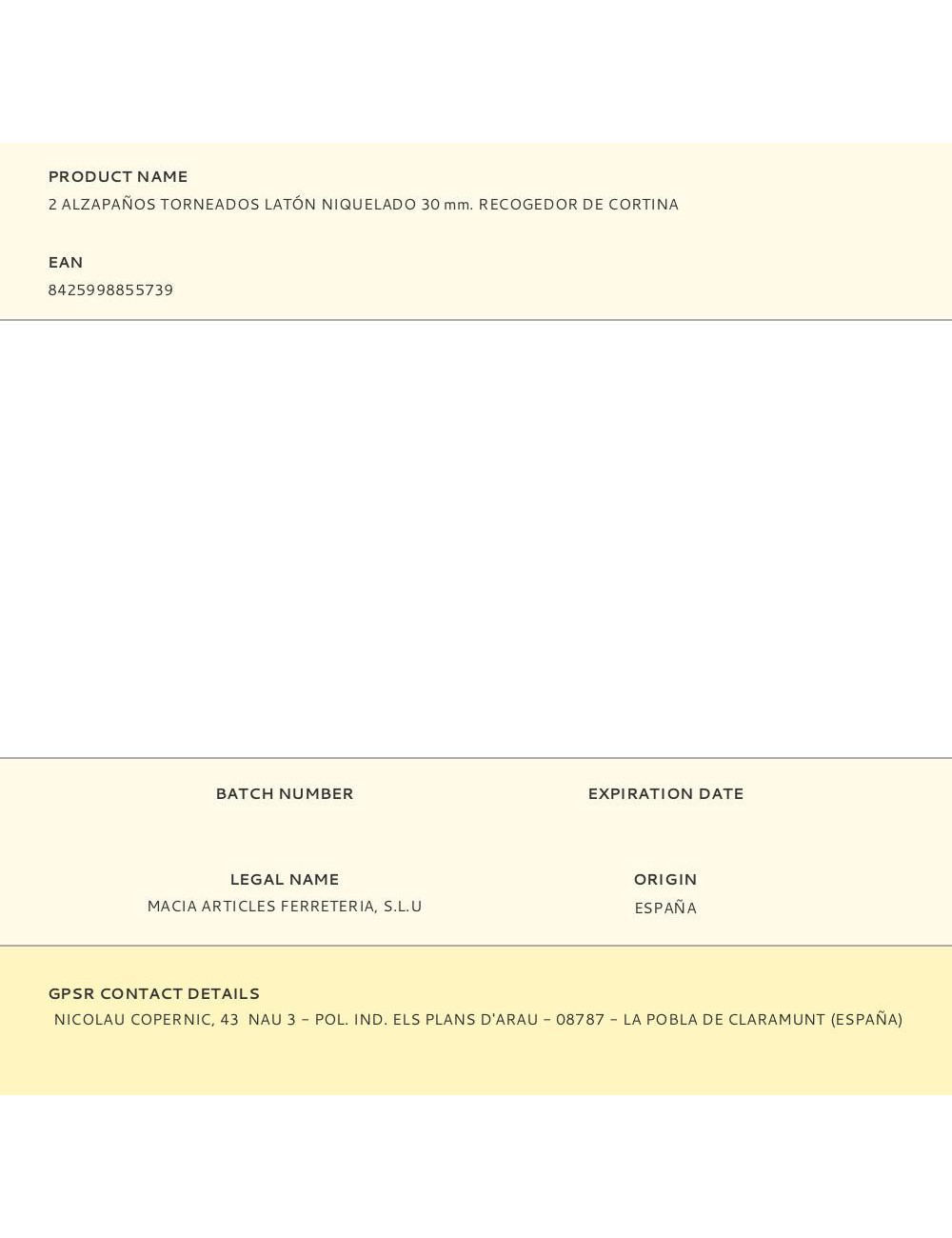 Alzapaños torneados latón niquelado 30 mm. recogedor de cortina, 2 uds