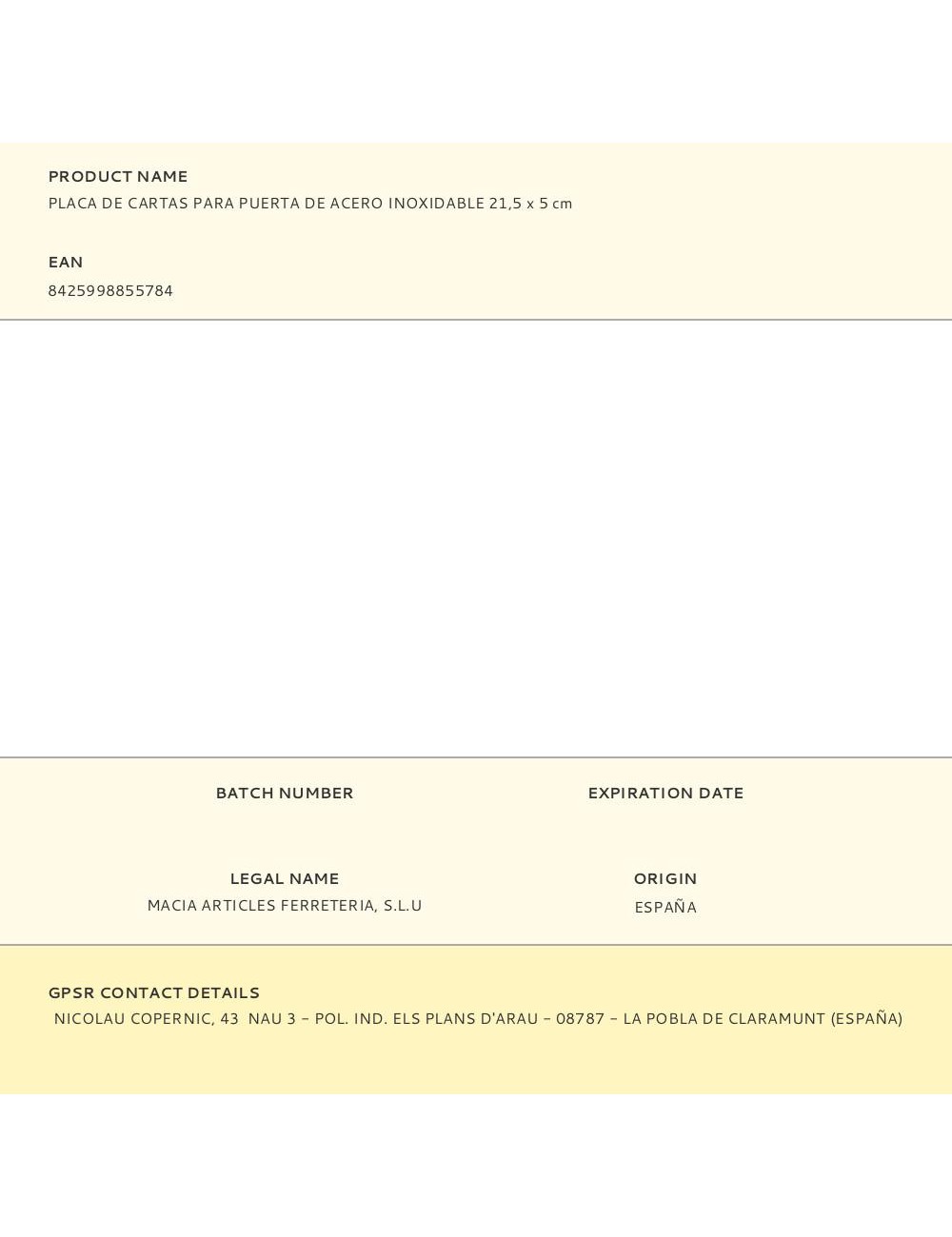 Placa de cartas para puerta de acero inoxidable 21,5 x 5 cm