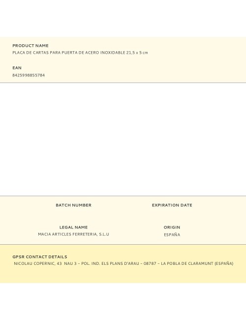 Placa de cartas para puerta de acero inoxidable 21,5 x 5 cm
