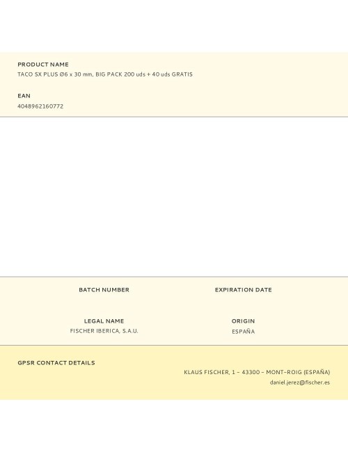 Taco sx plus ø6 x 30 mm, big pack 200 uds + 40 uds gratis