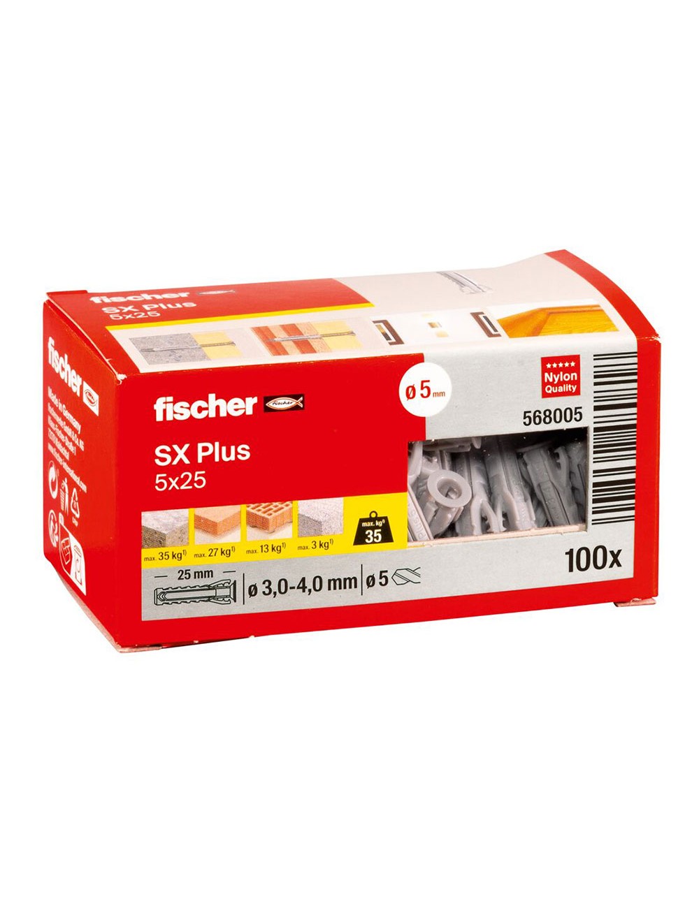 Taco sx plus ø5 x 25 mm, caja 100 uds