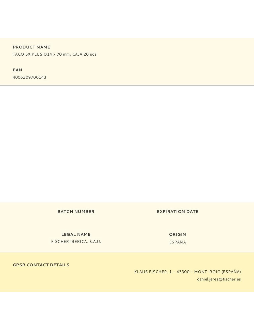 Taco sx plus ø14 x 70 mm, caja 20 uds