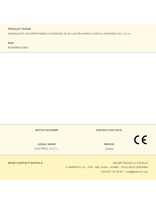 Downlight led empotrable cuadrado 20 w luz fria 6400 k 1500 lm cromado 22 x 22 cm