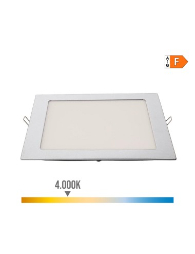 Downlight led empotrable cuadrado 20w luz dia 4000 k 1500 lm color cromado 22 x 22 cm