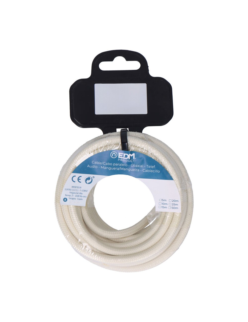 Carrete cable cordón tubular h03vv-f 2 x 0,75 mm algodón, 5 m