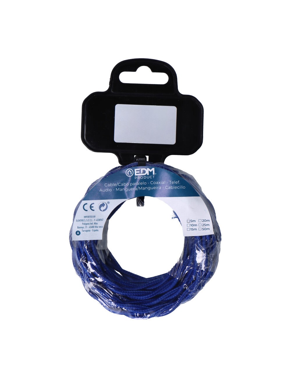 Carrete cable textil trenzado h03vv-f 2 x 0,75 mm azul, 5 m