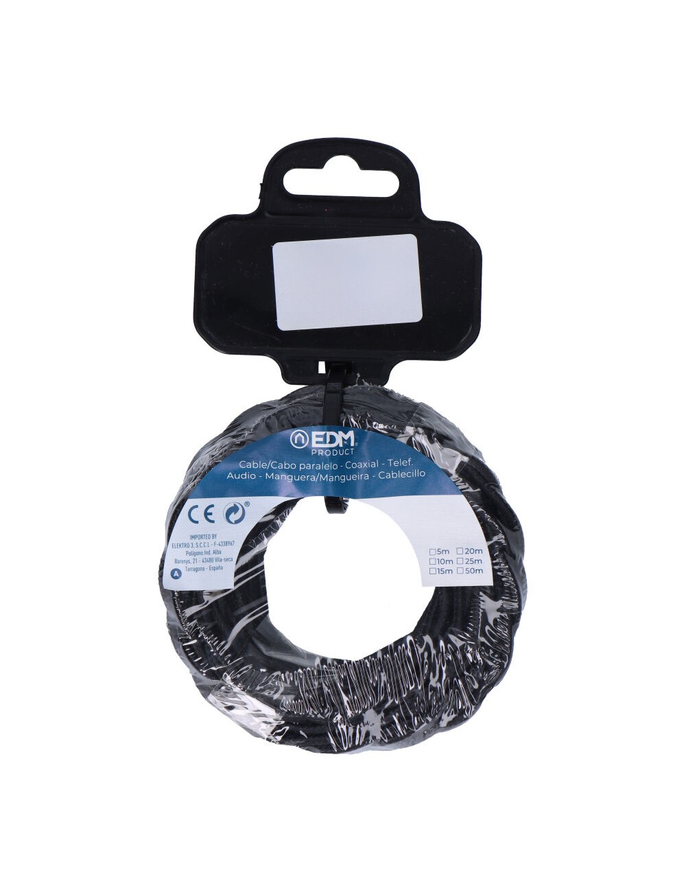 Carrete cable textil trenzado h03vv-f 2 x 0,75 mm negro, 5 m