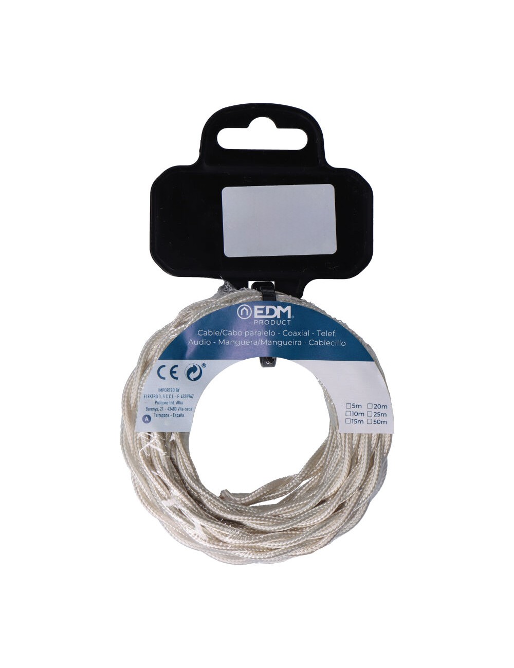 Carrete cable textil trenzado h03vv-f 2 x 0,75 mm algodón, 5 m