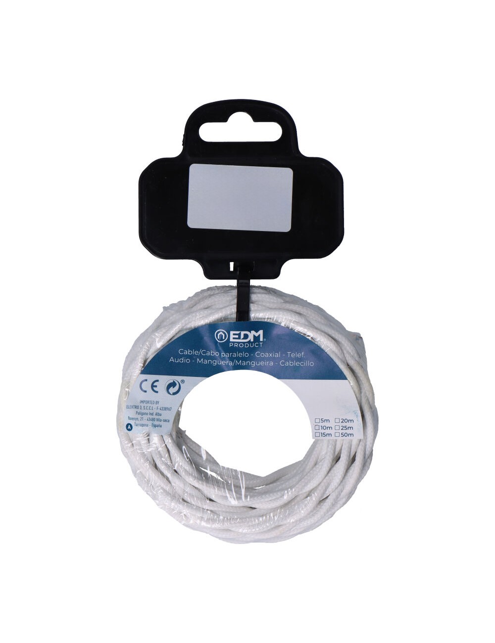 Carrete cable textil trenzado h03vv-f 2 x 0,75 mm blanco, 5 m