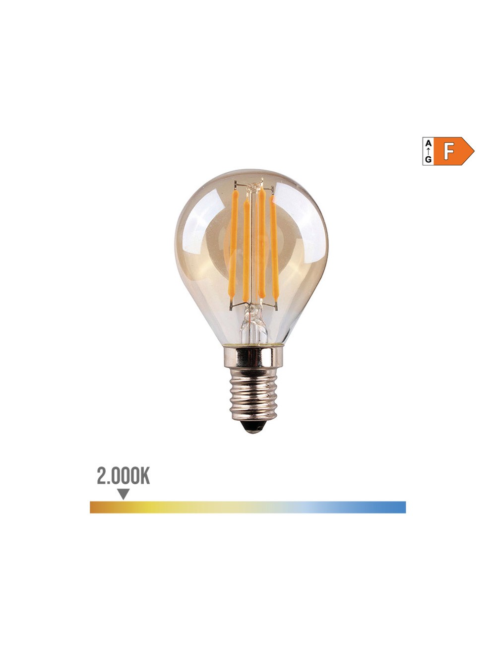 Bombilla esferica con filamento de led, cristal vintage e14 4,5 w 400 lm 2000 k luz calida ø4,5 x 7,8 cm