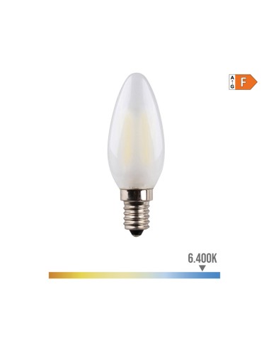 Bombilla de vela con filamento de led, cristal mate e14 4,5 w 470 lm 6400 k luz fria ø3,5 x 9,8 cm