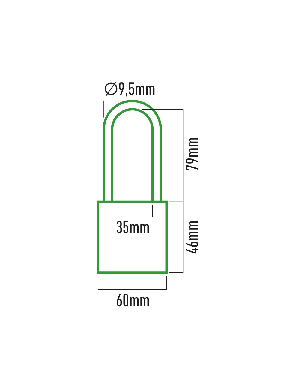 Candado latón arco largo 60 mm