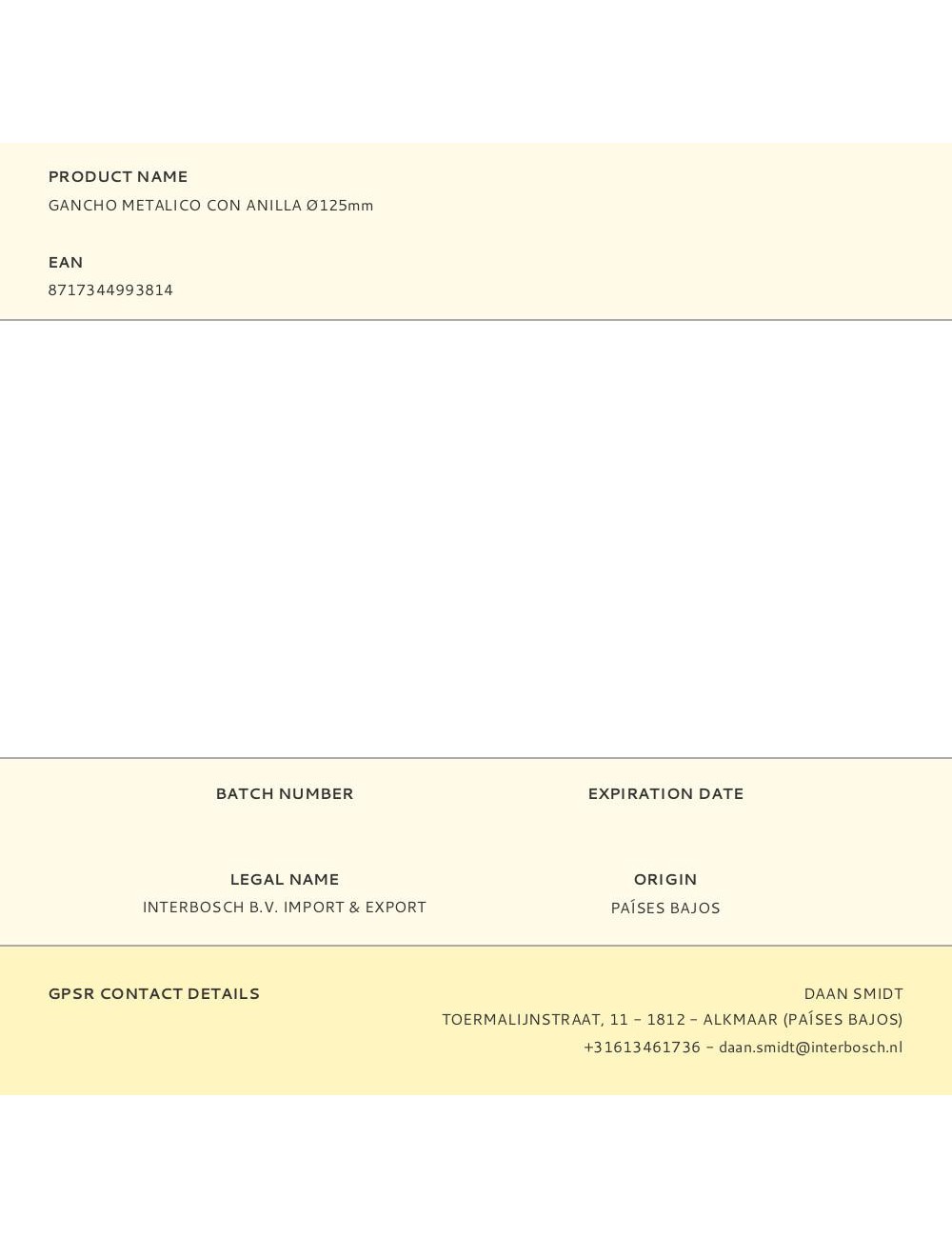 Gancho metalico con anilla ø125 mm